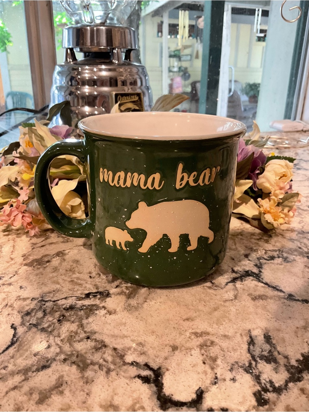 #5..Mama Bear Green Ceramic Coffee Mug - Green Bear Design